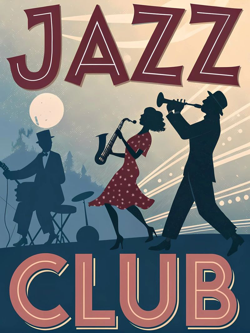 Scène musicale de la nuit du jazz vintage poster de Jester Krew Art