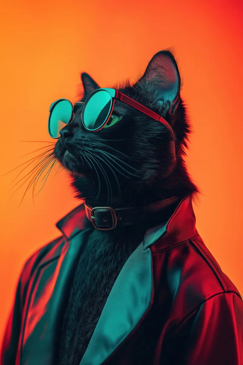 Gatto con giacca di pelle pellicola backlit da Imagine