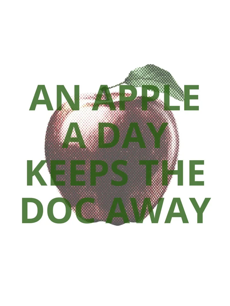 An apple a day keeps the doc away poster con telaio in legno da ramosashop
