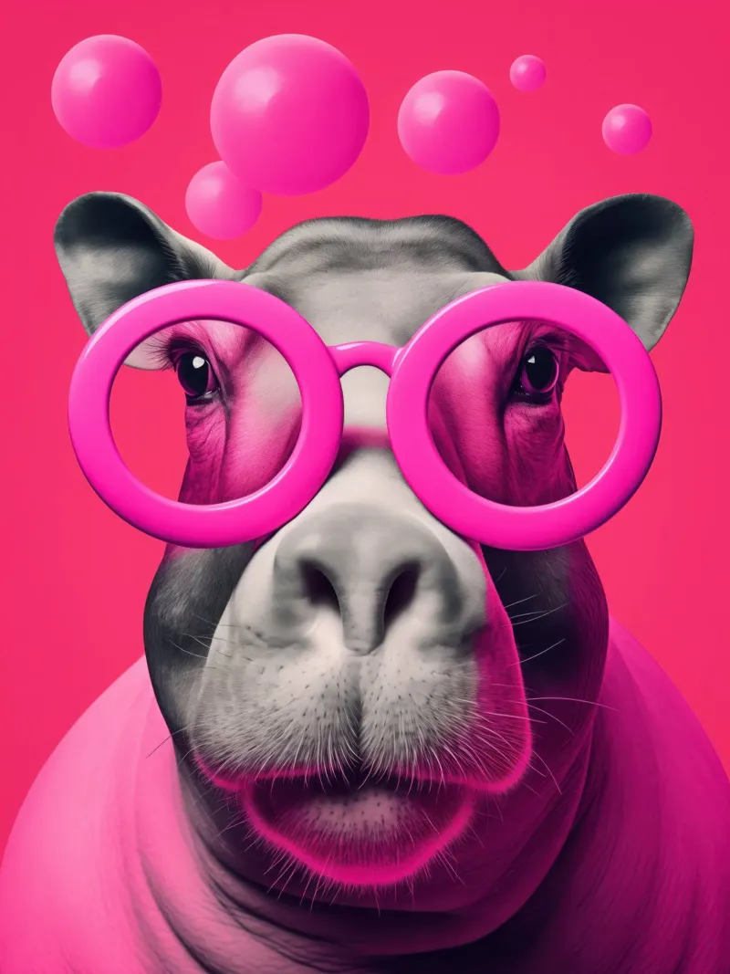 Pink Happy Hippo Pop Art canvas by Autofocus