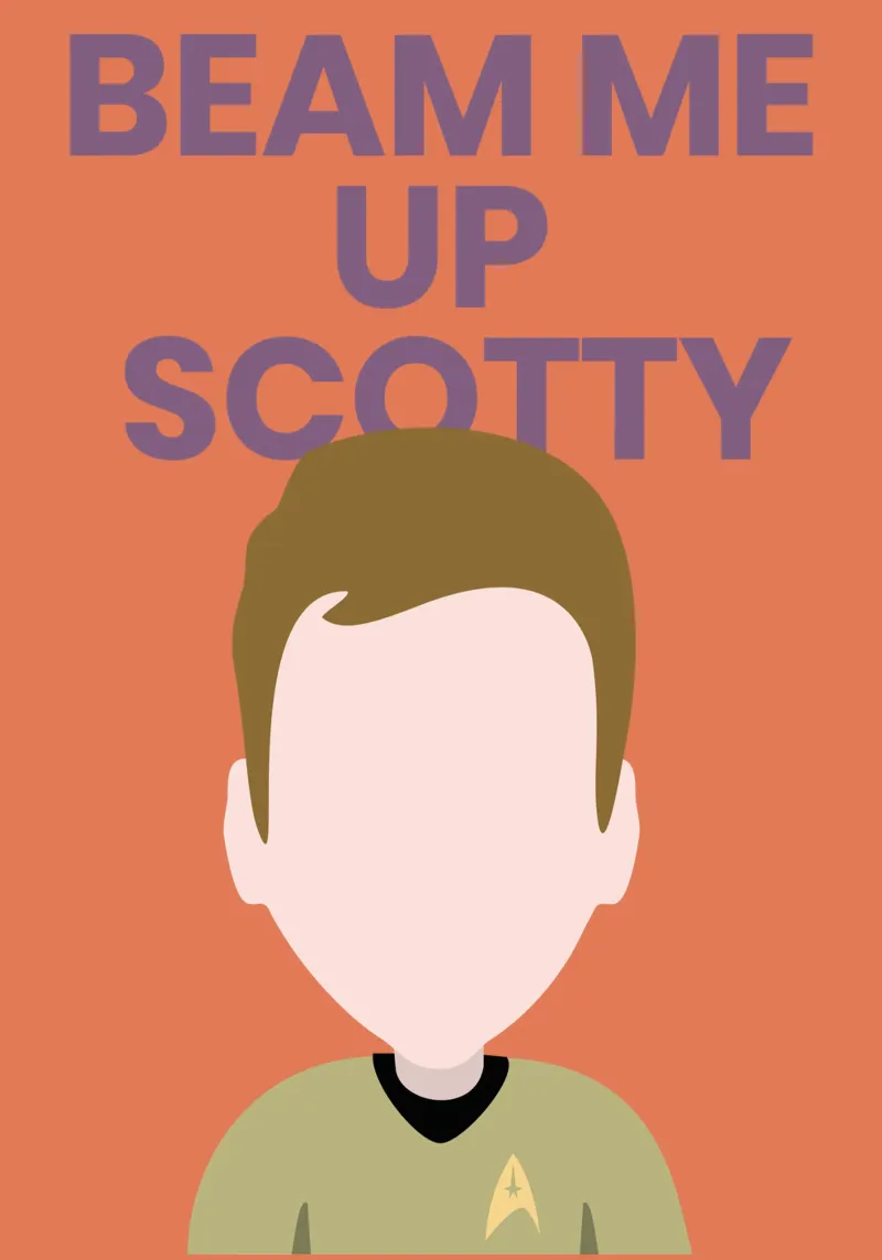 “Beam Me Up Scotty” Minimalist Art – Iconic Star Trek Print canvas met Baklijst van Studio Mooodz