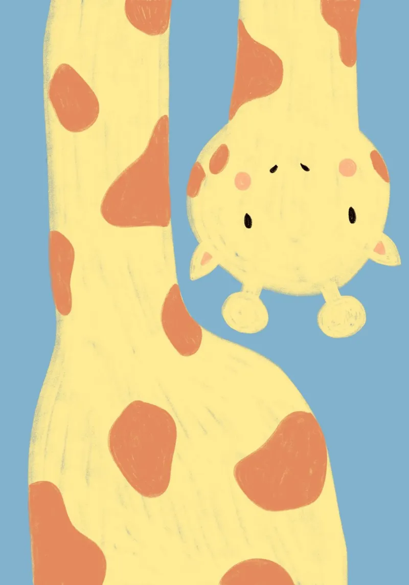 Giraffe Selfie Blau poster with wooden frame by BAINAI KIDS