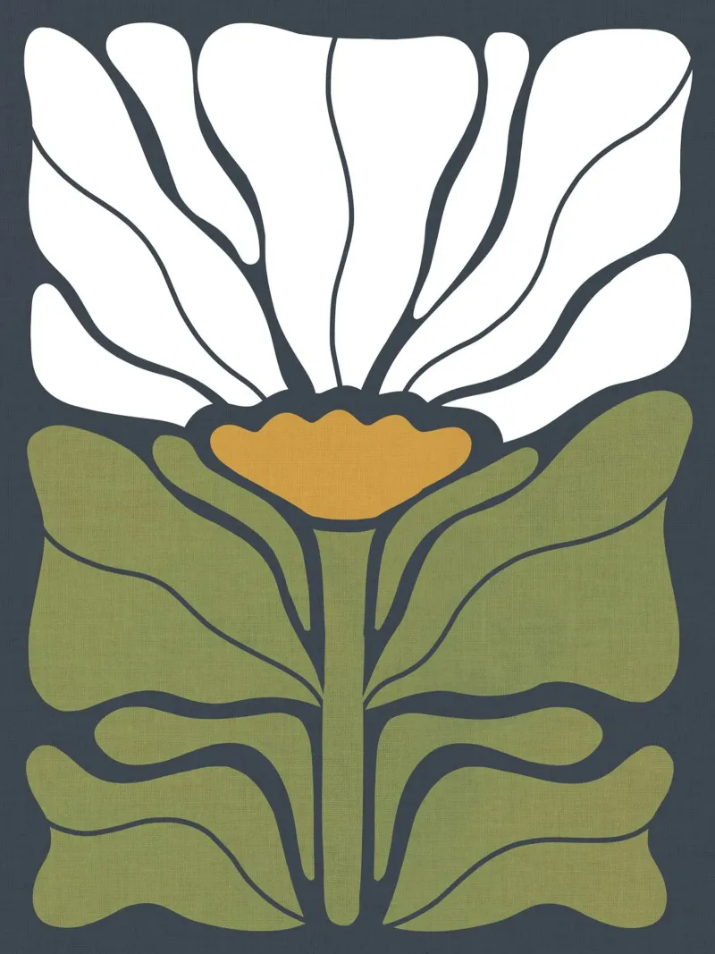 Boho Art Nouveau Solo Floral 1/3 - White Green Blue poster with plastic frame by Dominique Vari