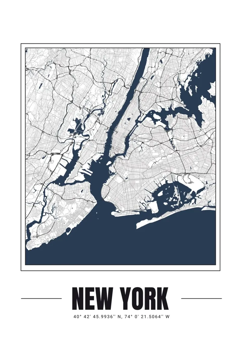 Mappa minimalista di New York - Elegante decorazione murale tela con Cornice a cassetta da Ben & Clo creations