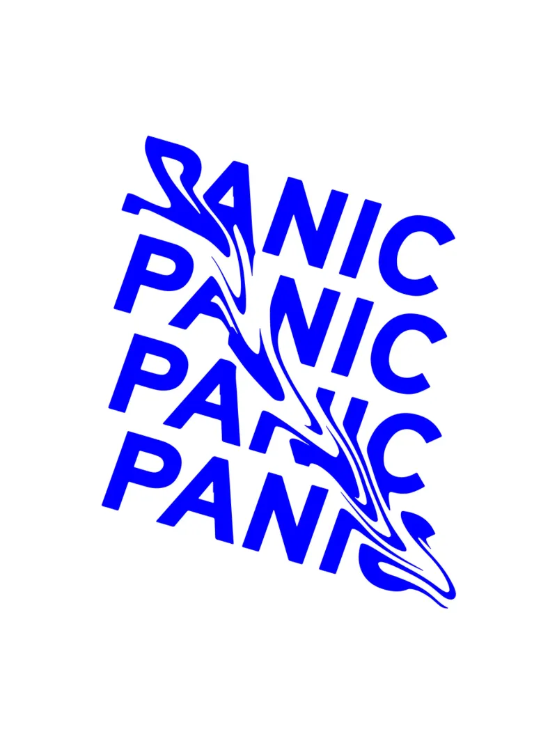 panic, optical illusion of liquid typography, statement lett poster with wooden frame by The True Type