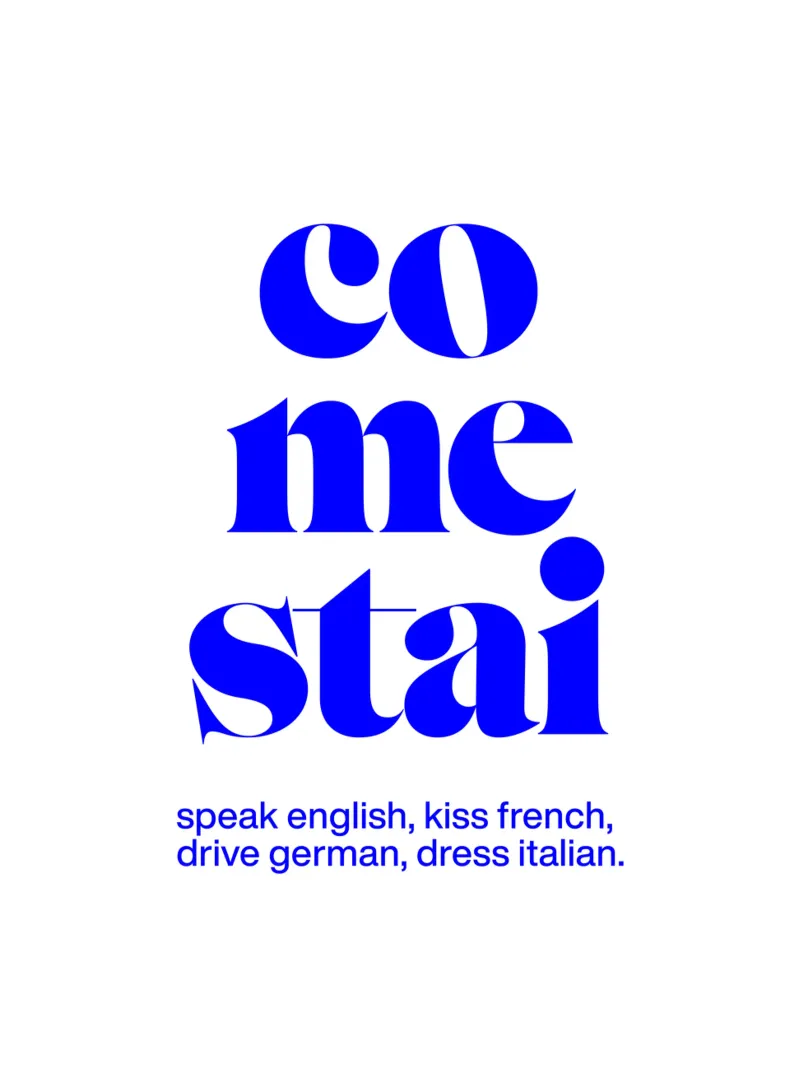 vieni a stare: parla inglese, bacia il francese, guida il tedesco poster con telaio in legno da The True Type