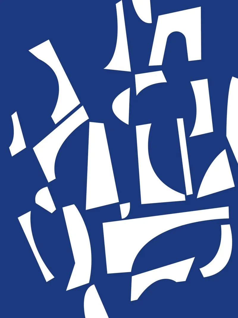 The Joy of Shapes Blue poster with aluminum frame by Kim Hubball Studio