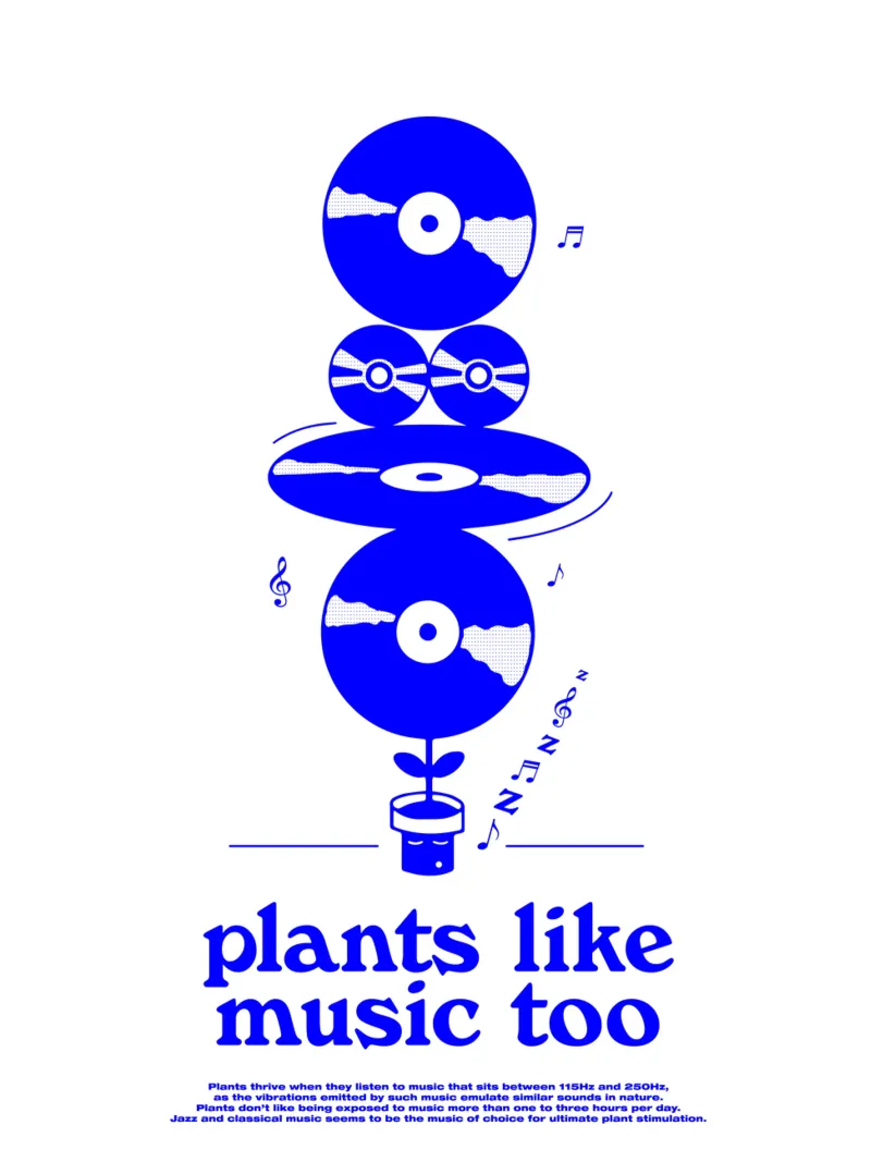 plants like music too, funky illustration of vinyl record pl poster with plastic frame by The True Type