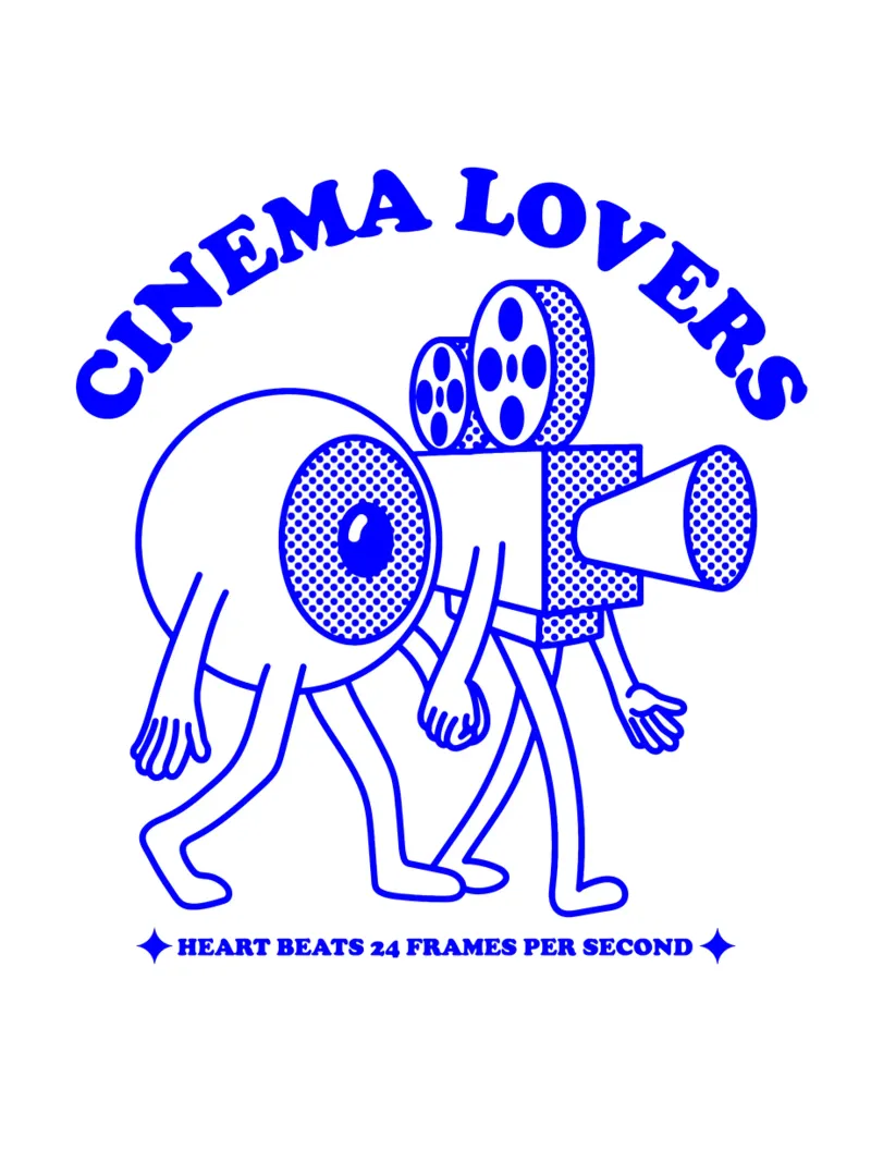cinema lovers, funky illustration of eyeball and film camera poster with plastic frame by The True Type