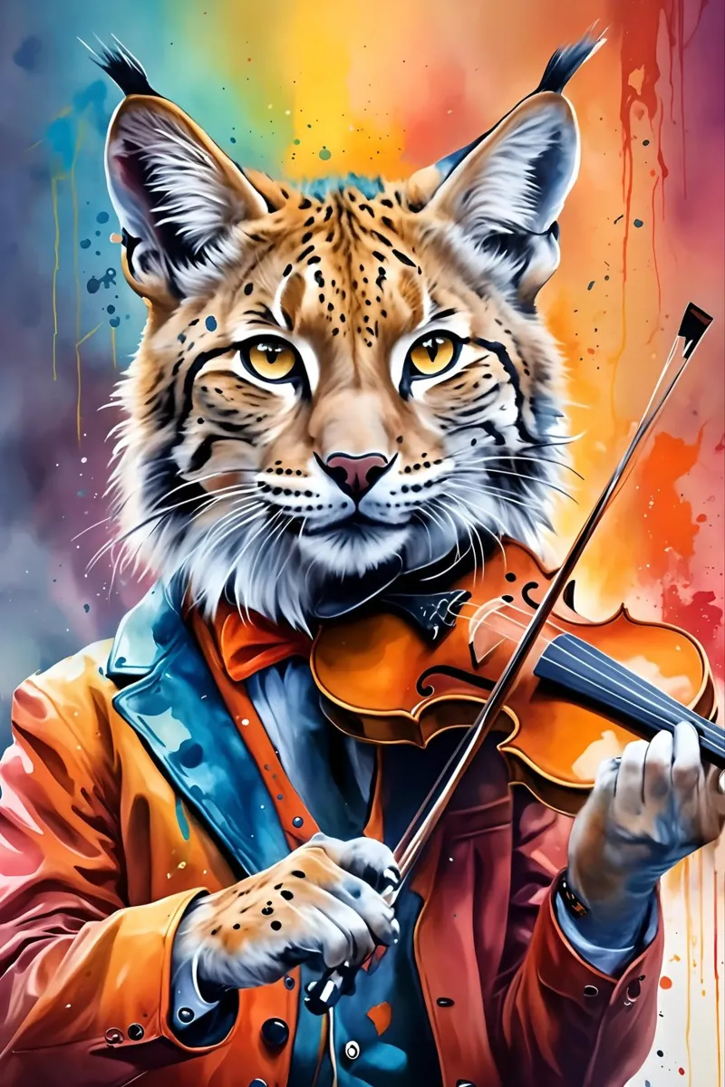 Lynx speelt viool canvas met Baklijst van MakArena