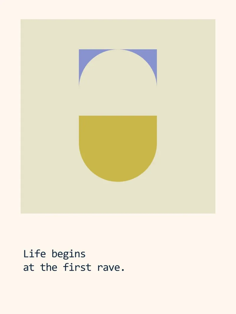 La vita inizia al primo rave poster con telaio in legno da B Art