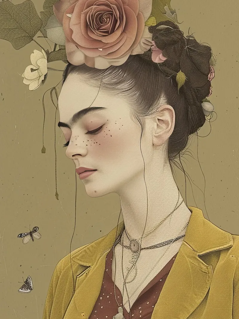 Frida rivisitata poster con telaio in alluminio da Rustic Grace Studio 02