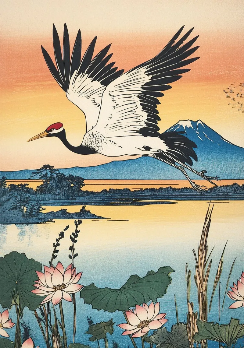 The call of the crane canvas with Floater frame by Ukiyo Visions