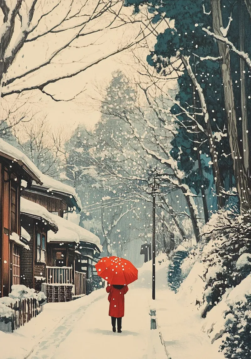 Stampa d'arte giapponese "Passeggiata invernale carta hahnemühle da Ukiyo Visions