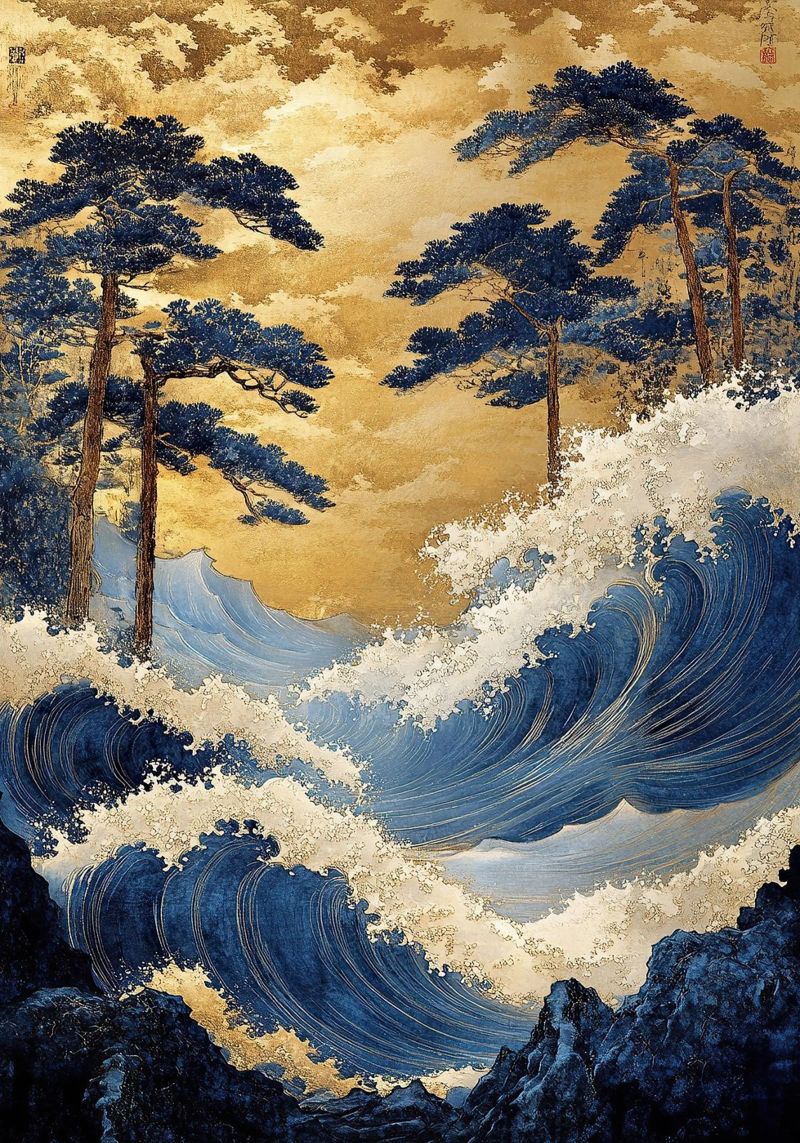 Japanese art print "Waves of summer" canvas by Ukiyo Visions