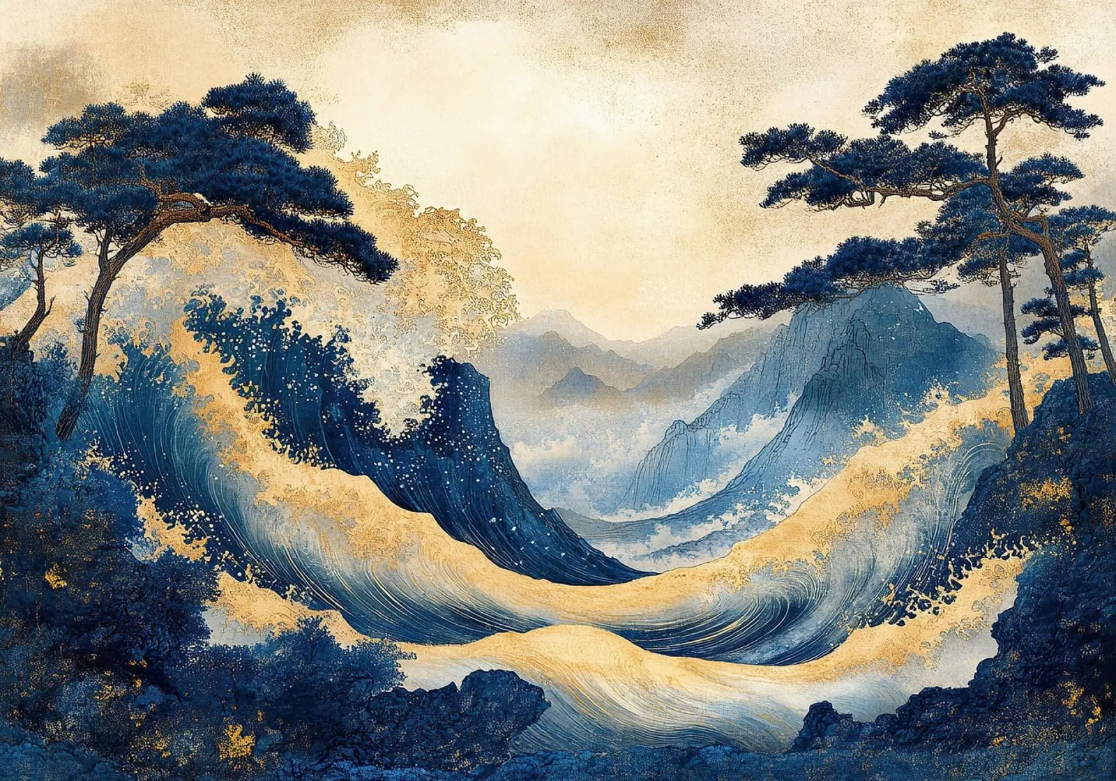 Japanese art print "Golden waves of summer" acrylic glass by Ukiyo Visions