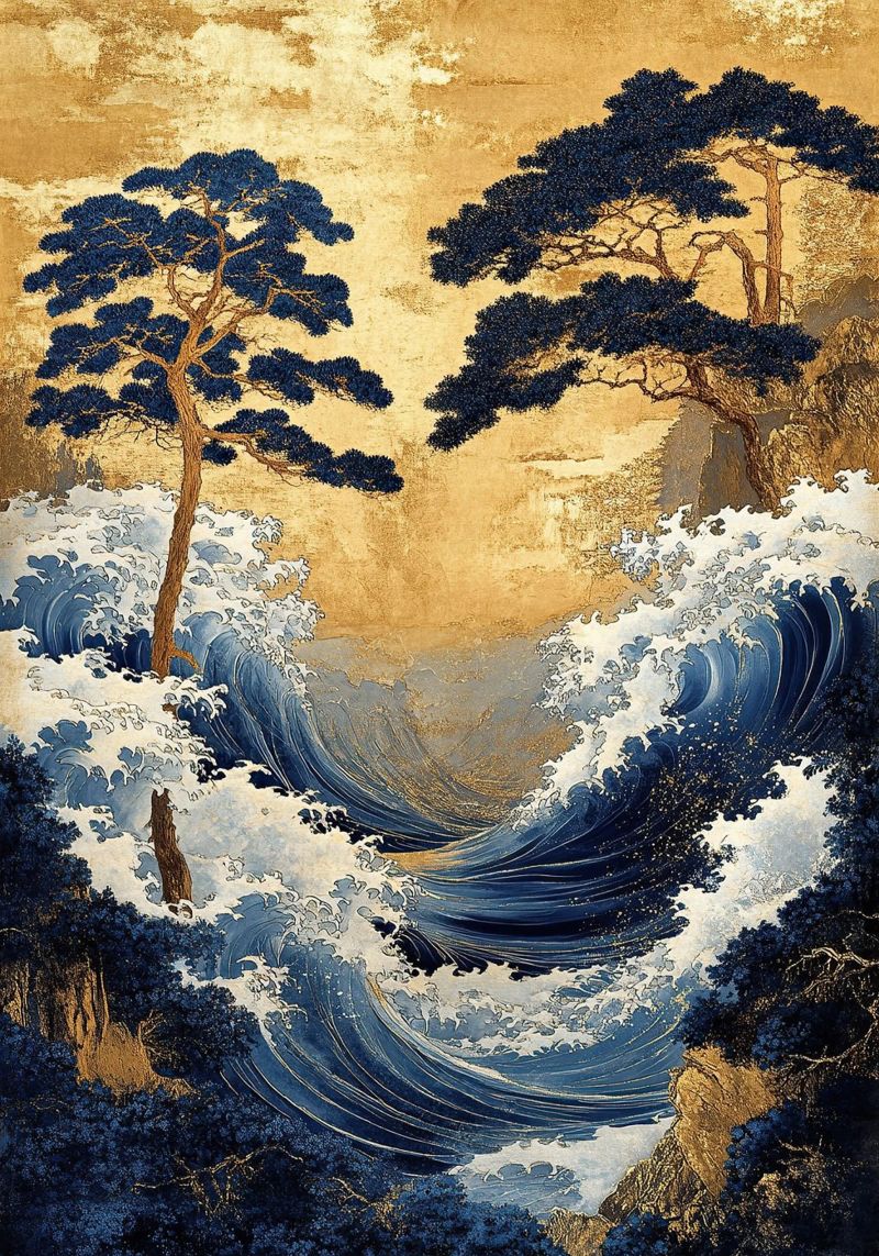 Impression d'art japonaise "Les vagues du temps toile de Ukiyo Visions