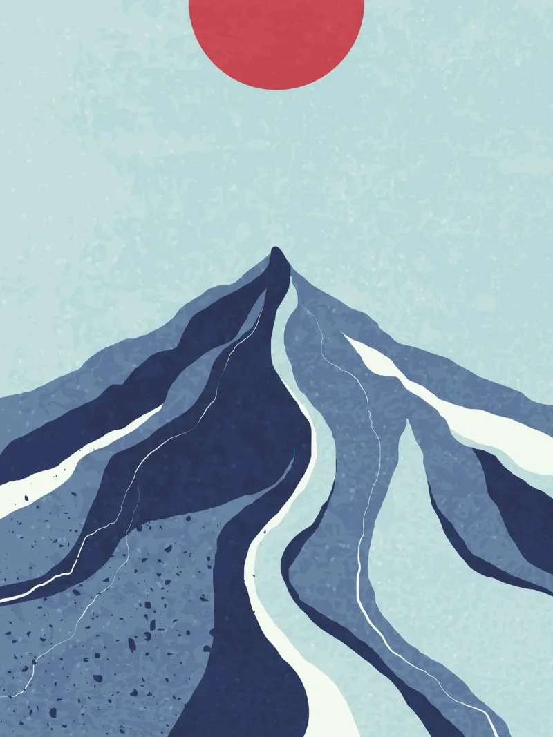 Abstract mountain landscape - blue & red canvas by Whole©
