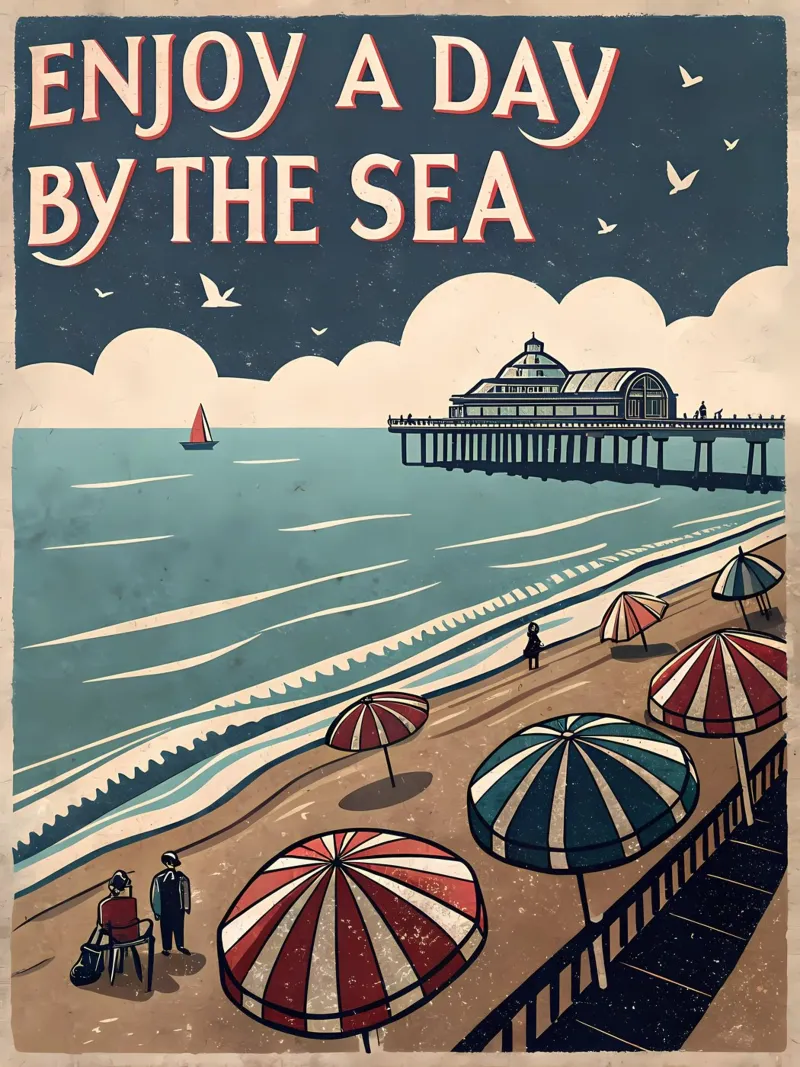 Vintage Seaside Poster Art - Coastal Vibes poster with aluminum frame by Jester Krew Art