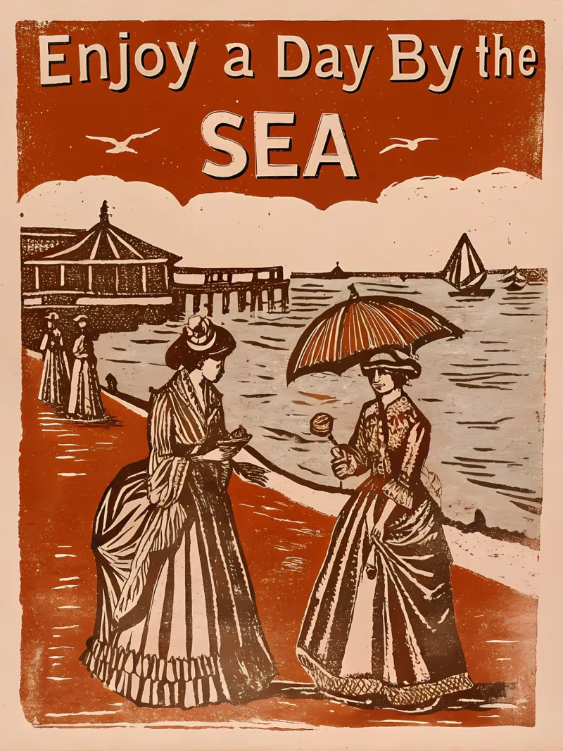 Victorian Seaside Artwork - Timeless Charm poster with plastic frame by Jester Krew Art