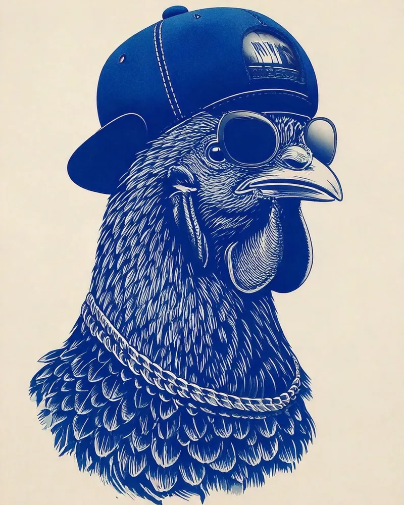 Blue chicken poster con marco de aluminio de tylerstudio