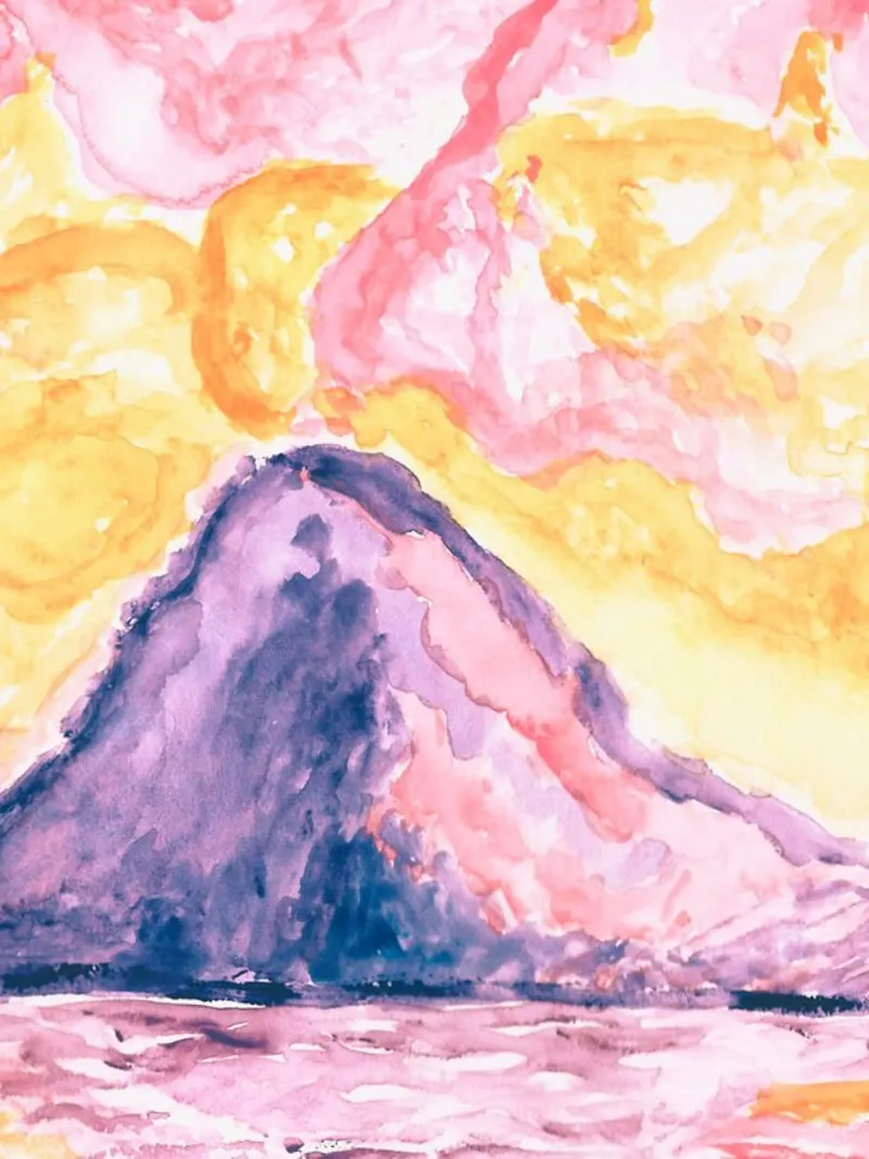 Berg, der vom Sonnenuntergang beleuchtet wird ☀️ Hahnemühle von Riry Duwaa