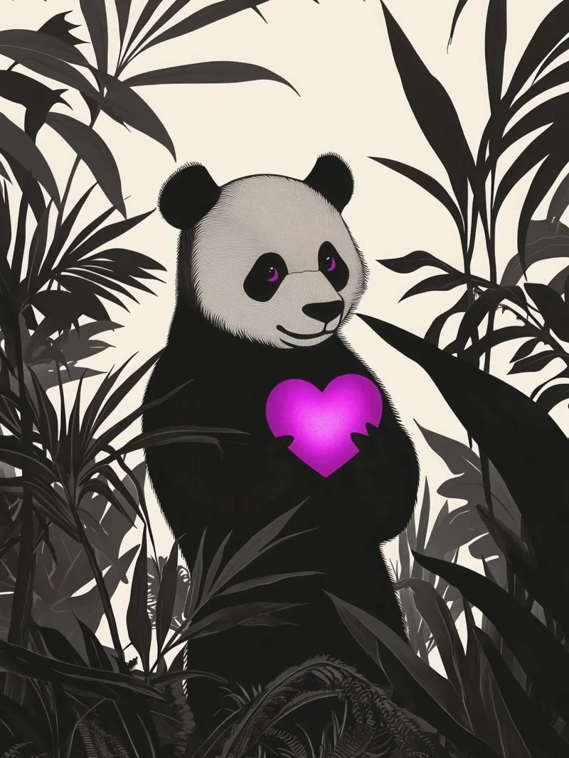 Il panda dal cuore viola | Natura ed emozione poster con telaio in plastica da Autofocus