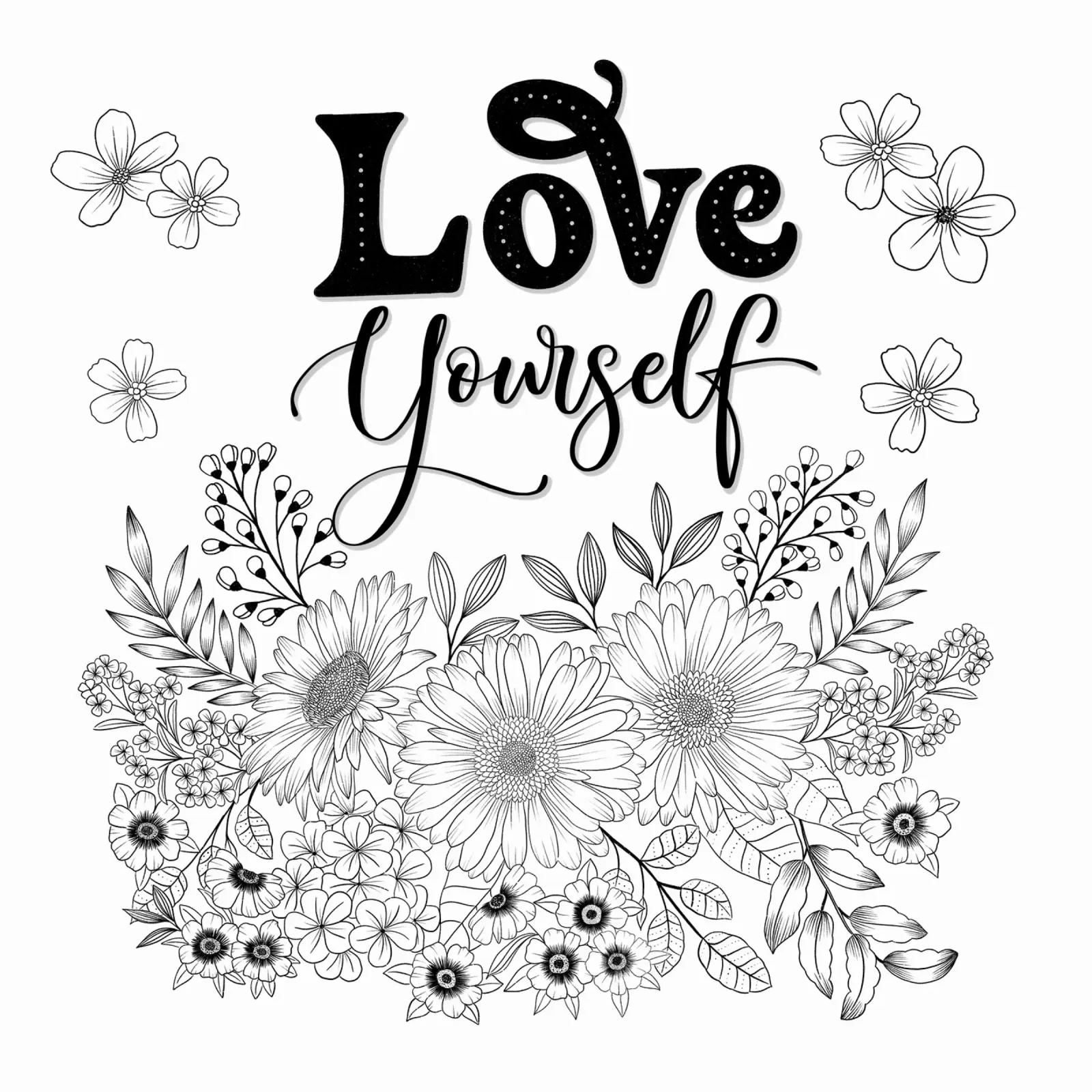 Hou van jezelf. Positieve Affirmatie en Lijnkunst Blumen. hahnemühle van CalliLetters