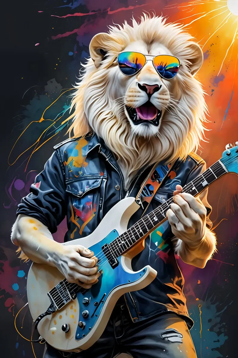 Il Leone suona la chitarra poster con telaio in legno da MakArena