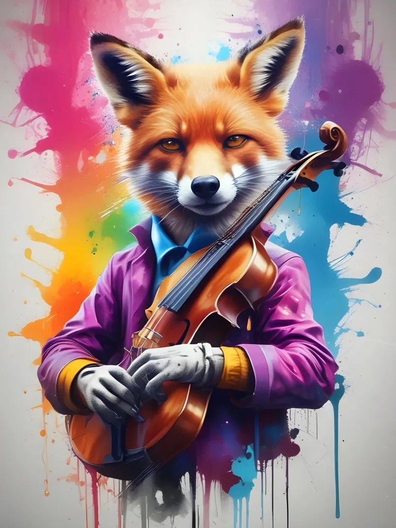 Volpe con violino poster con telaio in alluminio da MakArena