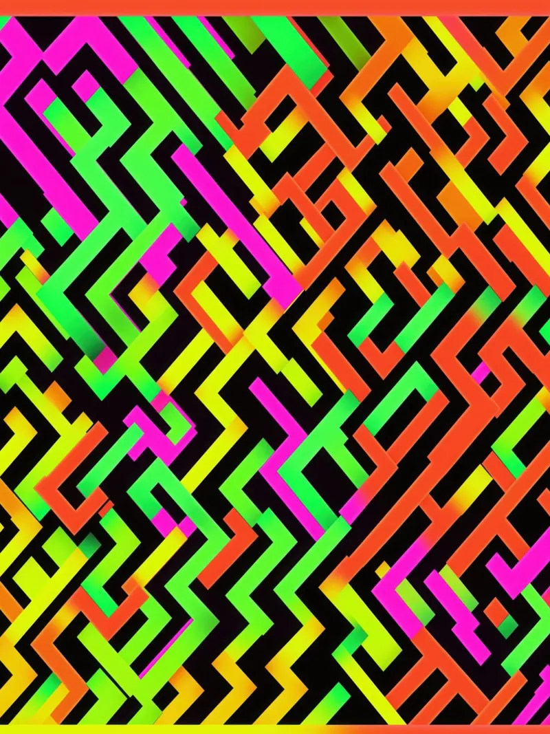 Contemporary Escher pattern in neon style canvas with Floater frame by Autofocus