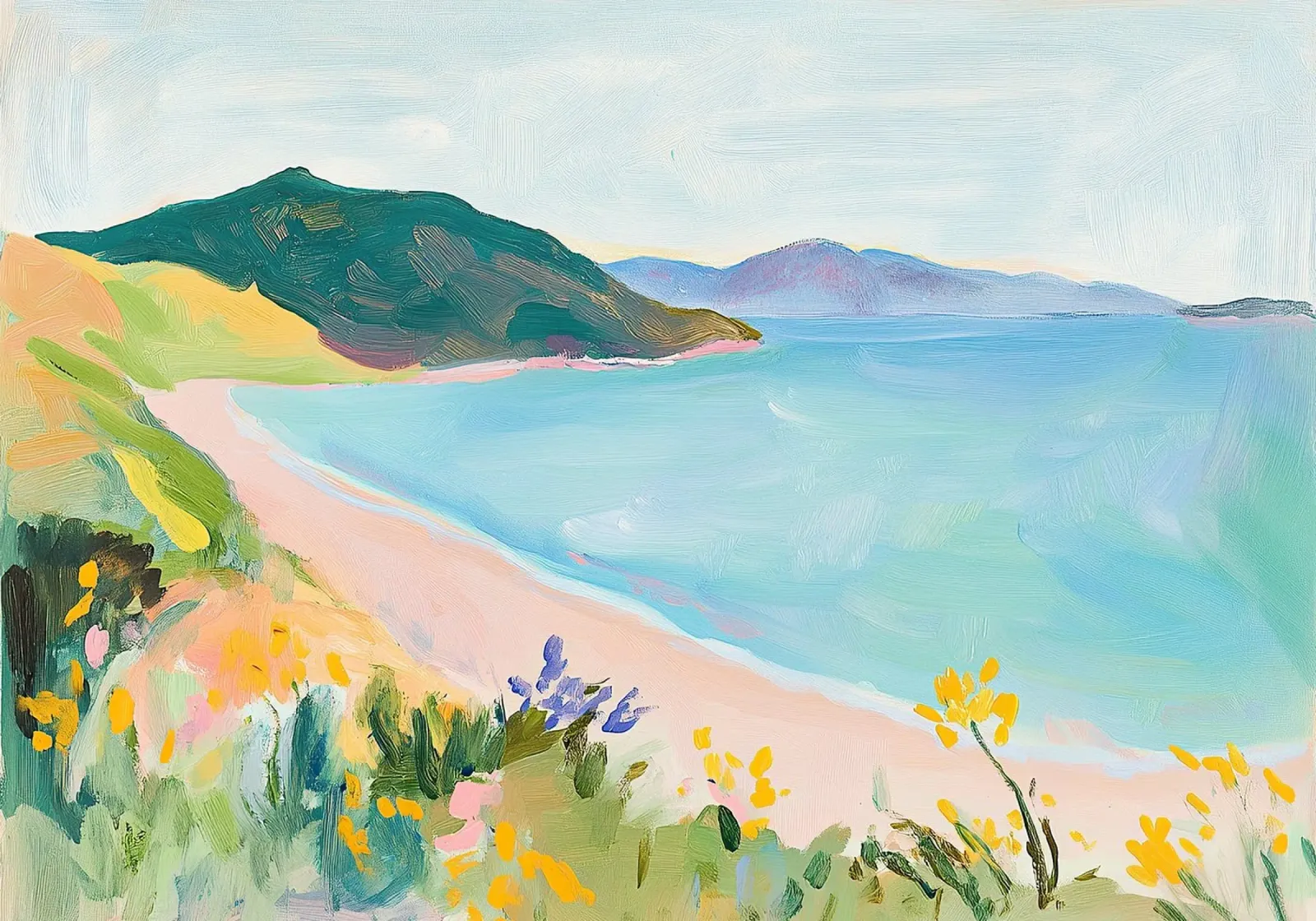 Tropicale Fauvismo Mare Oceano Botanica Paesaggio poster con telaio in legno da Euphoria Theresa