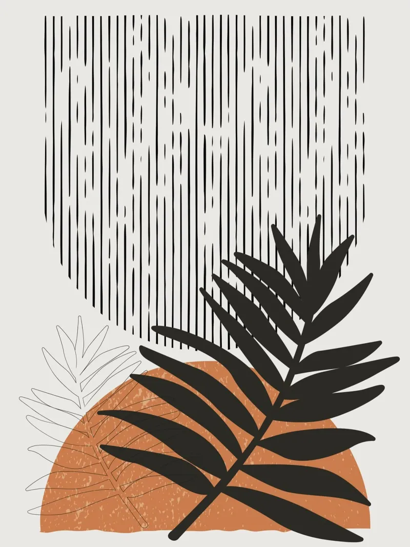 Boho Line Art Natura Moderna Nero Arancione pellicola backlit da Whole©