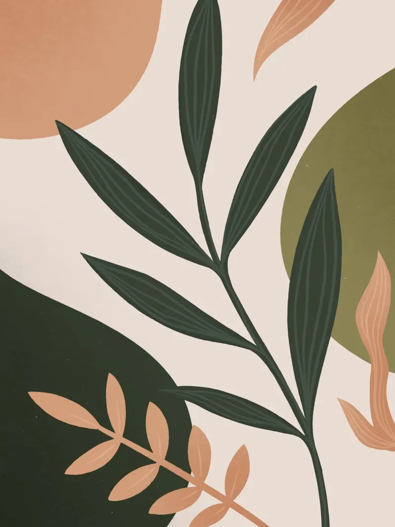 Boho Foglie Natura Minimalista Moderno poster con telaio in legno da Whole©