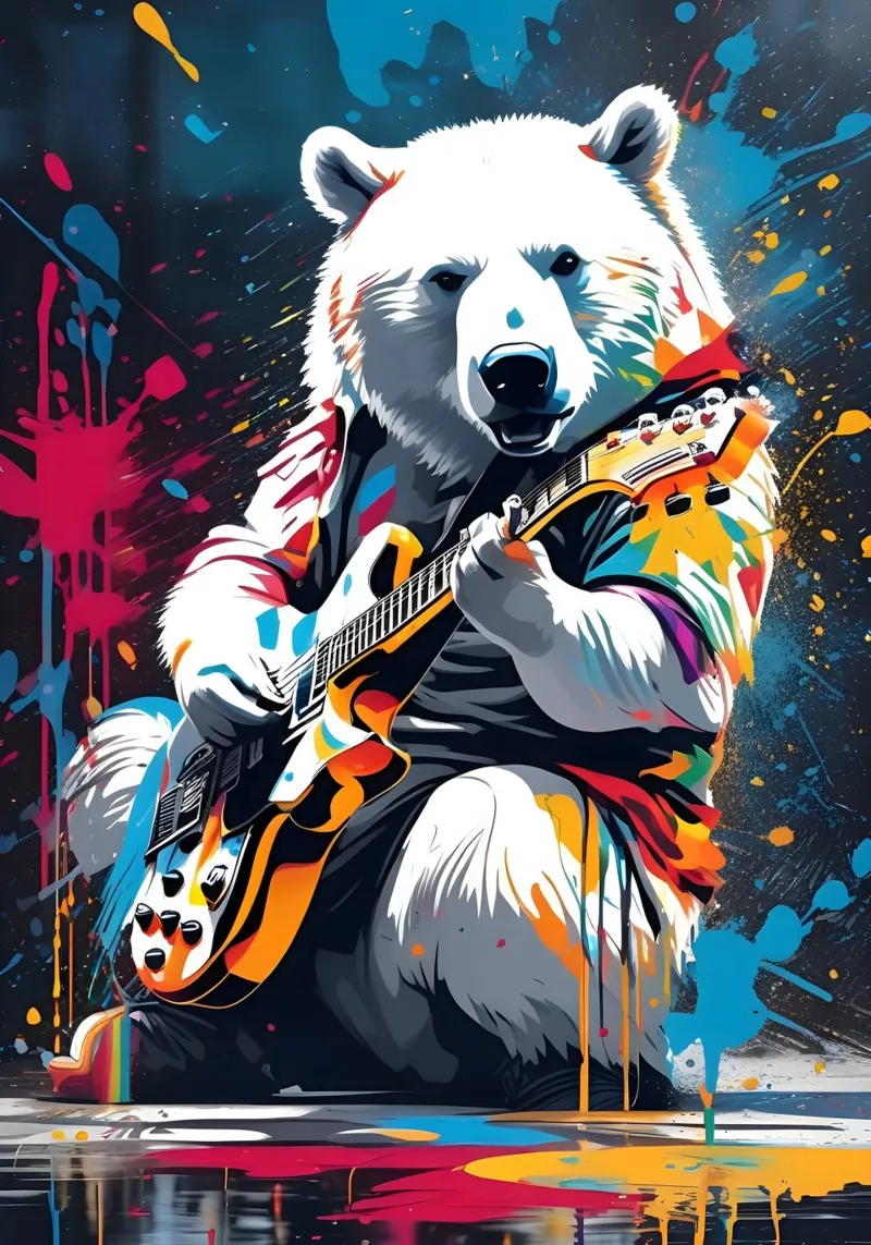 Orso polare che suona la chitarra, graffiti pellicola backlit da MakArena