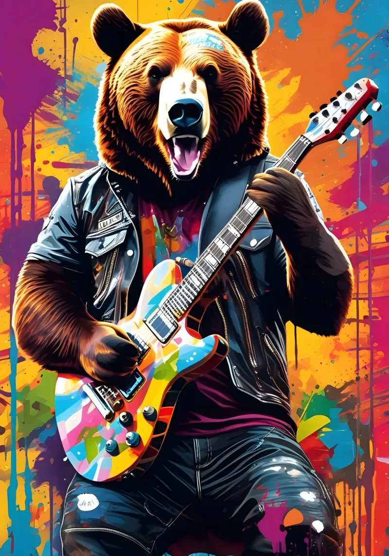 L'orso suona la chitarra, i graffiti pellicola backlit da MakArena