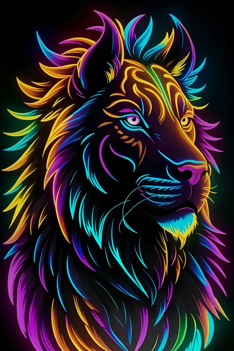 Néon coloré en forme de lion hahnemühle de MakArena