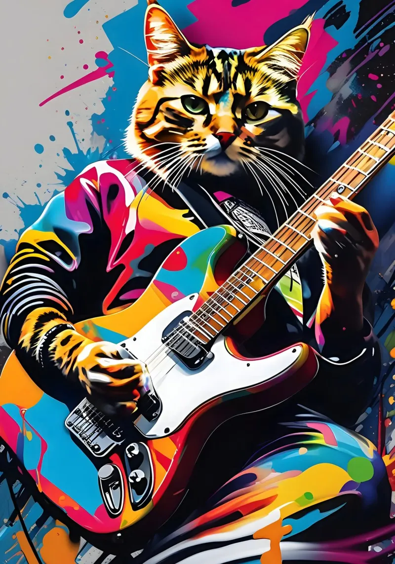 Cat playing the guitar alu-dibond by PosterOK