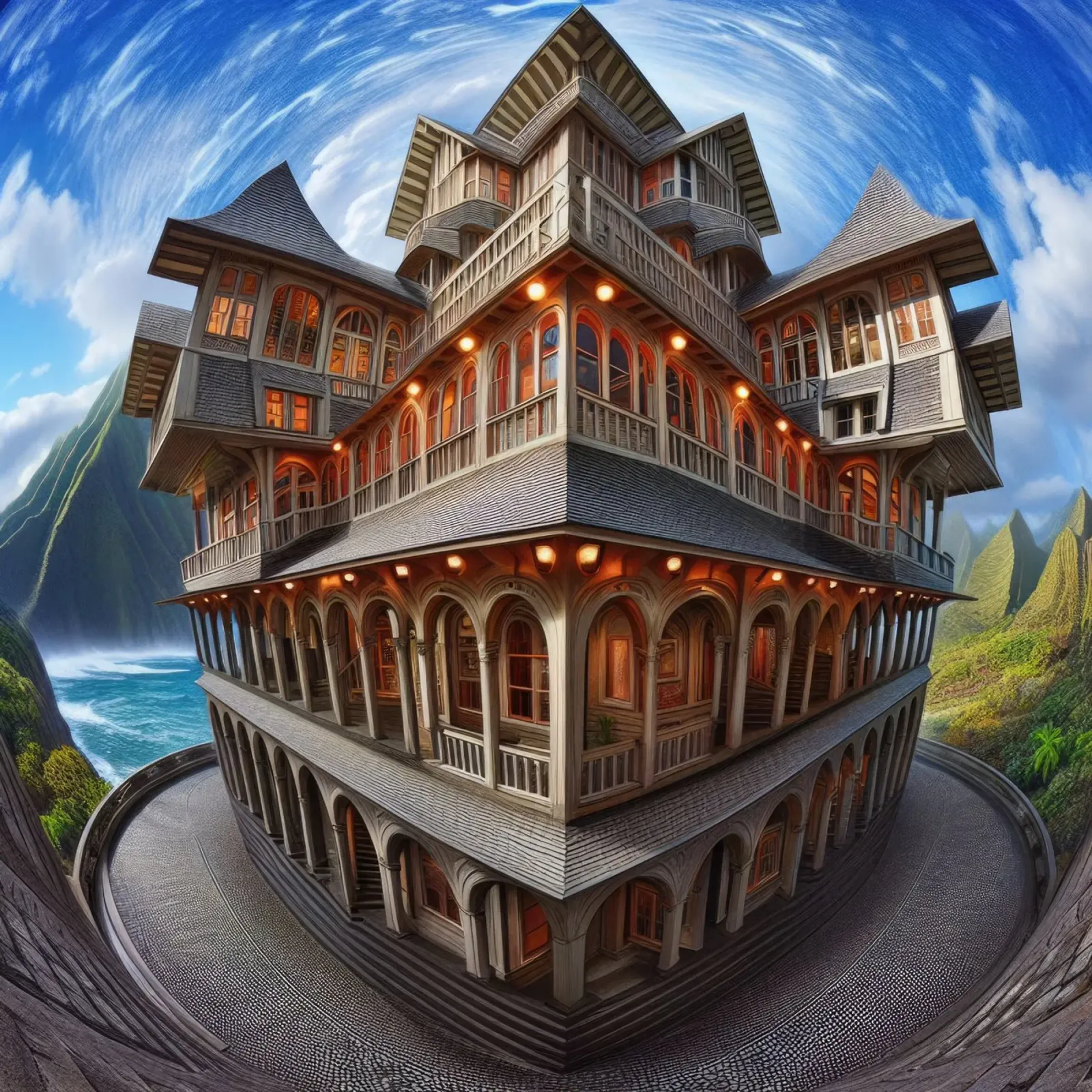 Sphere 057 - Victorian-Style Wooden Mansion poster with aluminum frame by Spheres