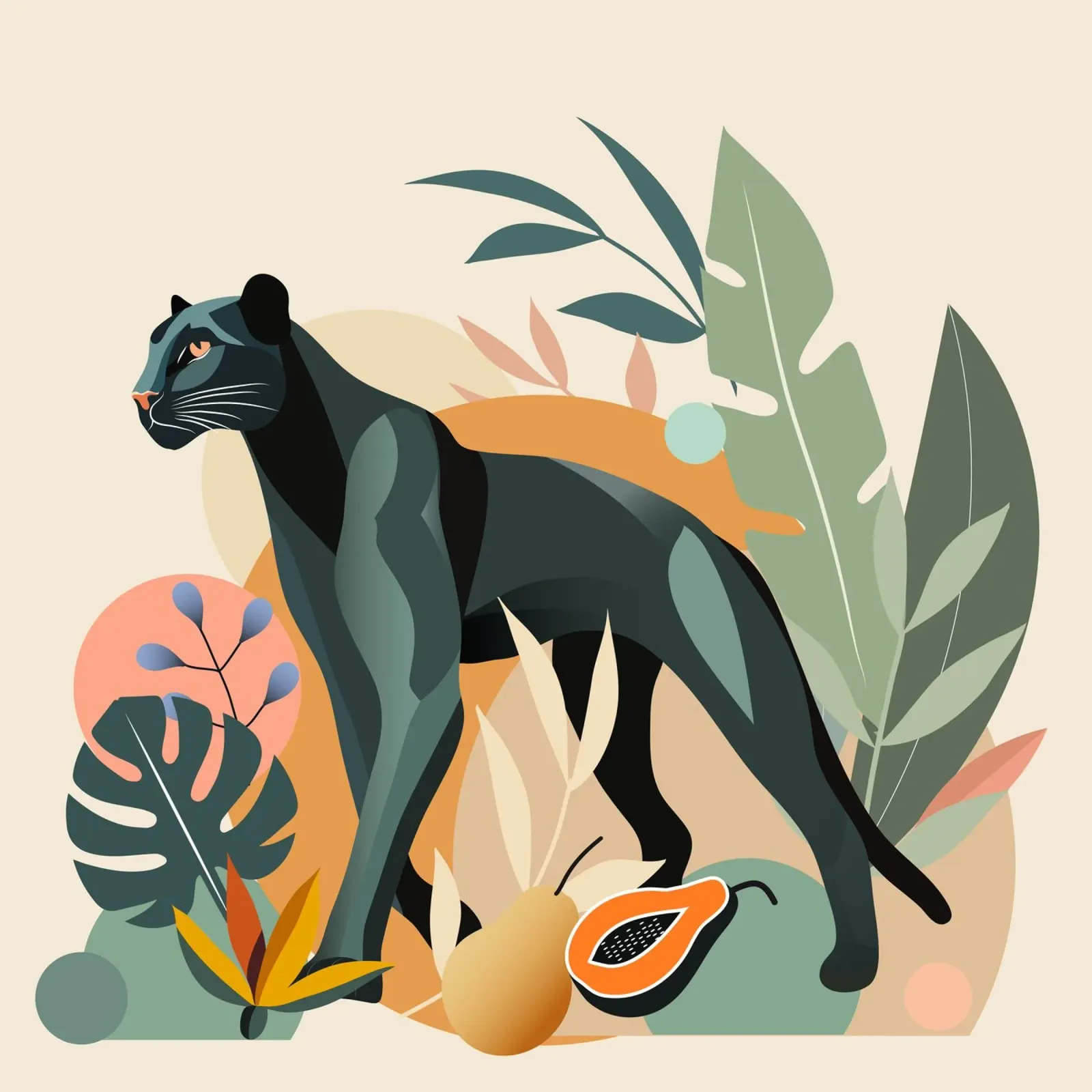 Pantera nella giungla - Illustrazione di animali alla moda poster con telaio in plastica da namosh