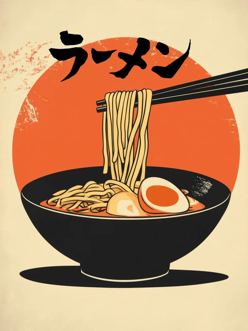 Pubblicità di ramen giapponesi in stile retrò per la cucina pellicola backlit da Autofocus
