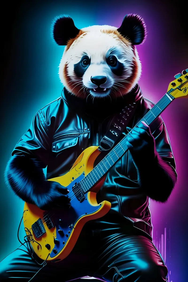 Panda spielt Gitarre Hahnemühle von PosterOK