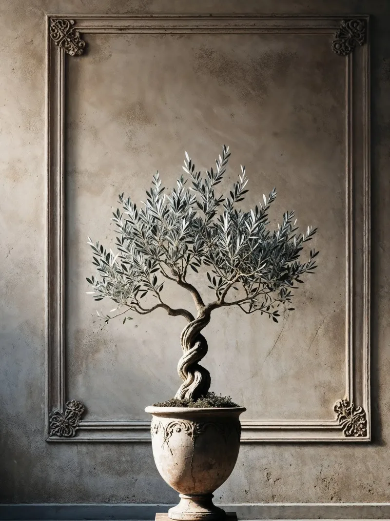 Olivenzweig im Topf Alu-Dibond von VintageBotanics