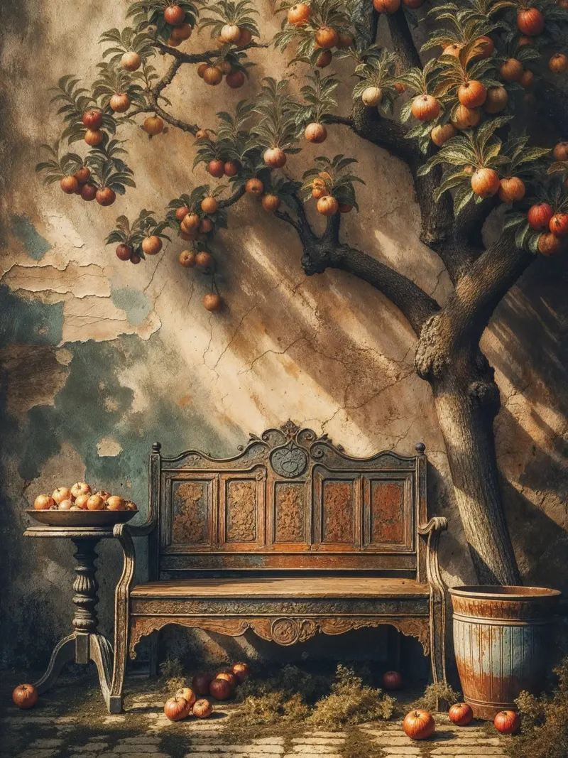 Weinlese-Apfelbaum Leinwand mit Schattenfugenrahmen von VintageBotanics