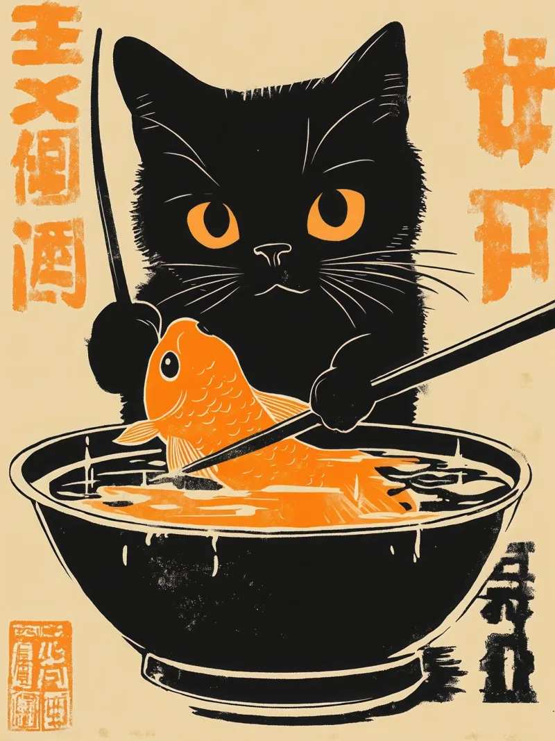 Gatto giapponese prepara il sushi di pesce rosso plexiglass da Autofocus