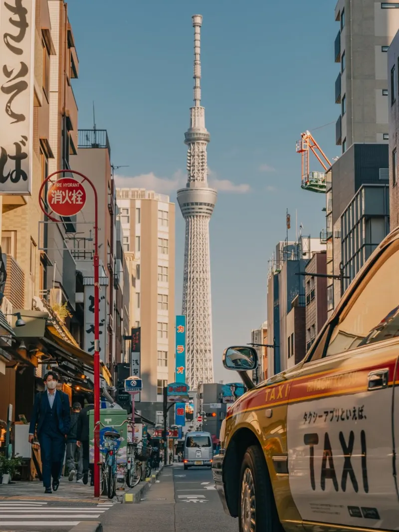 Taxi in front of the Skytree in Tokyo, Japan canvas with Floater frame by Marcel Bisig