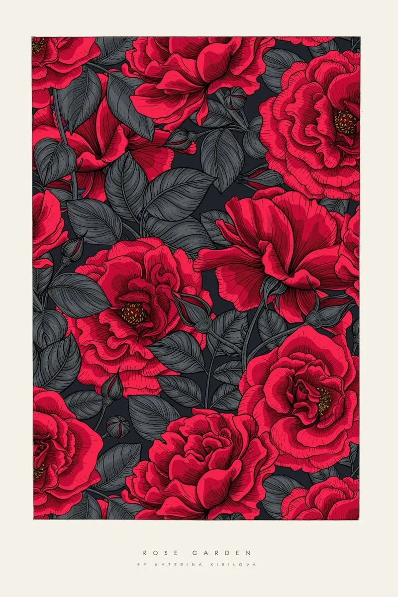 katerina Kirilova - Roseto Rosso poster con telaio in alluminio da The Artcircle