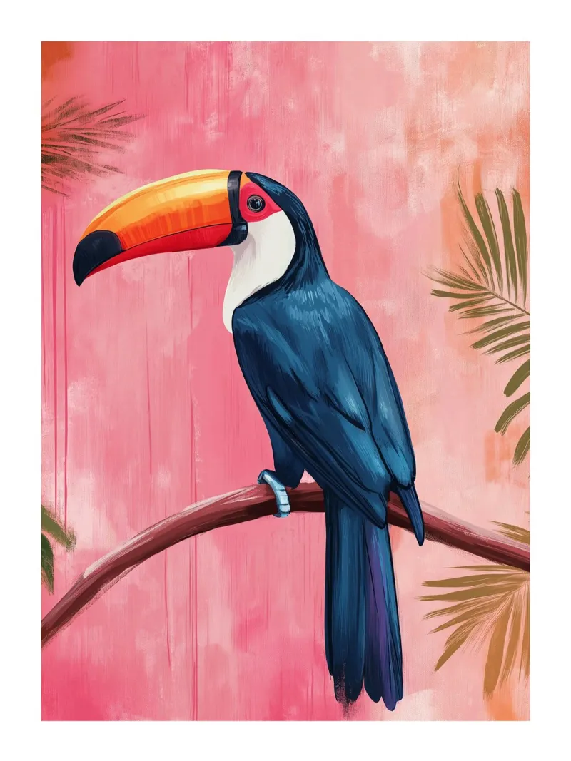 Toucan on a pink background canvas with Floater frame by DWA