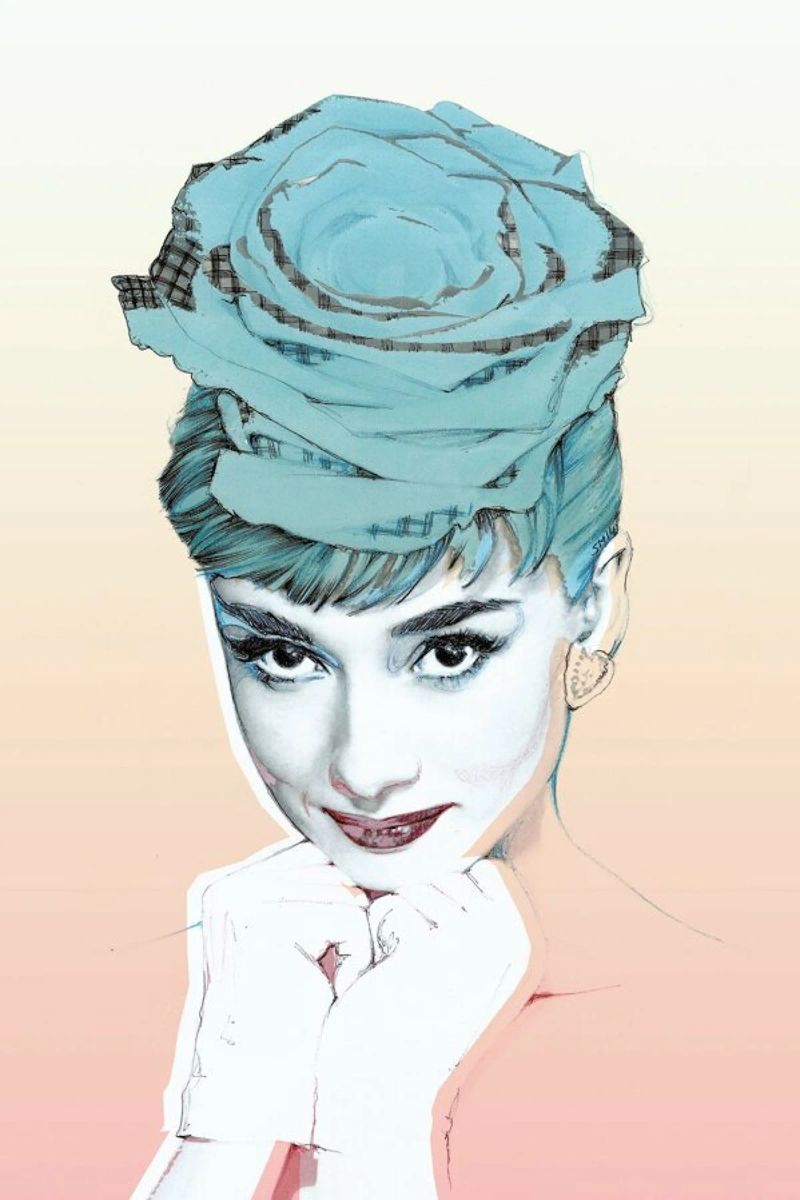 Audrey Hepburn künstlerische Collage Leinwand von Susana Miranda ilustracion