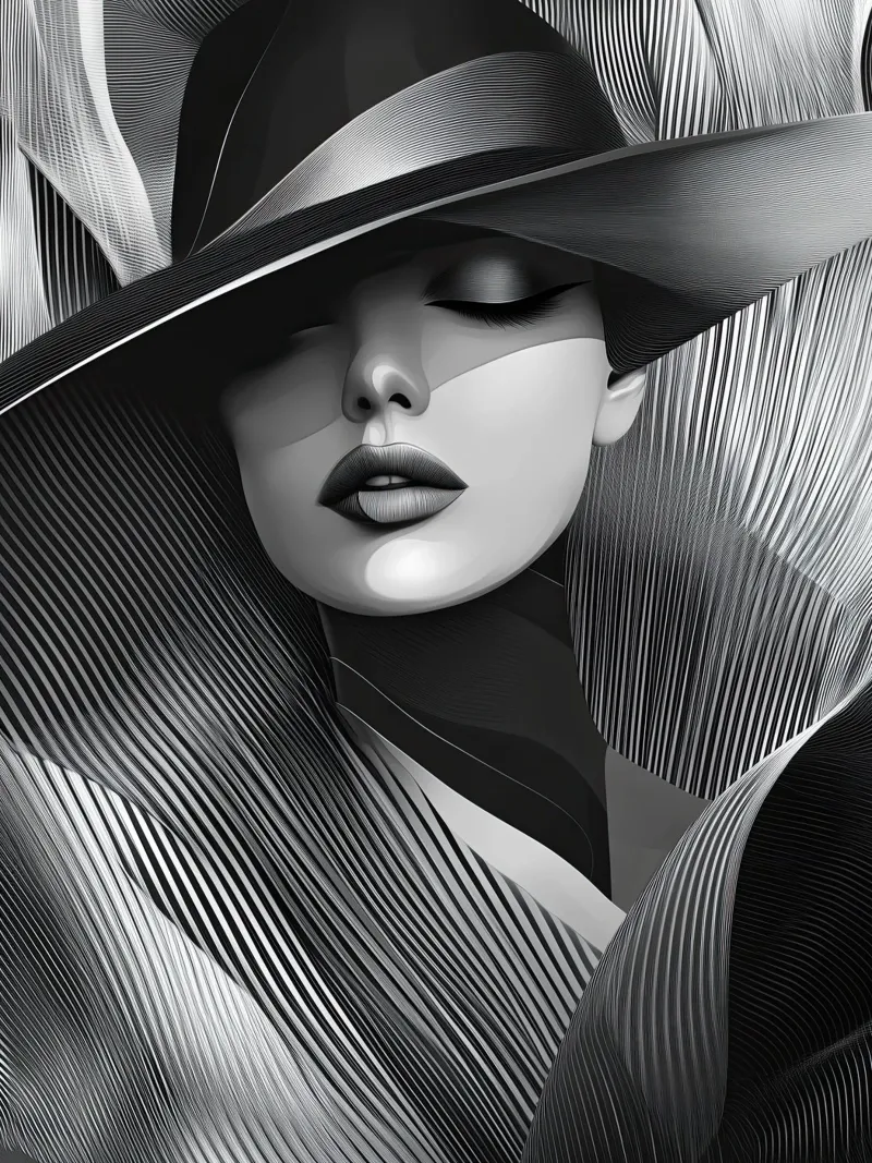 Donna con cappello in bianco e nero pellicola backlit da Imagine
